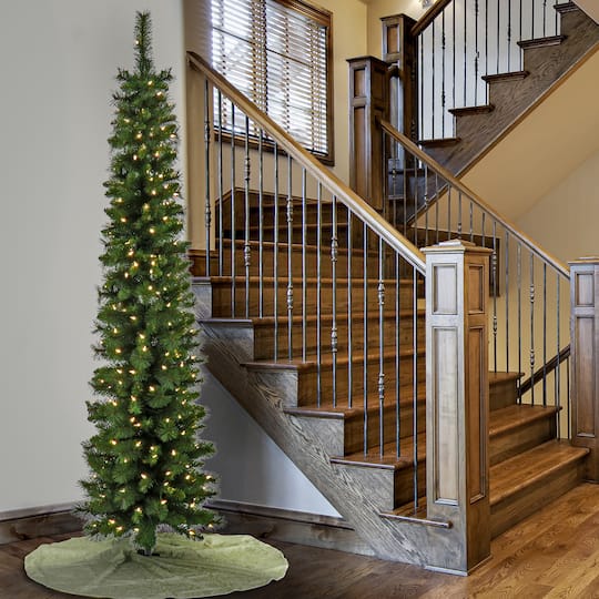 6ft. Pre-Lit Nooksack Fir Pencil Artificial Christmas Tree, Warm White LED Lights